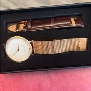 Elegant Rose Gold Watch with Brown Leather Strap